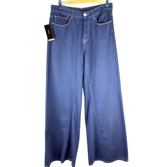 Boho European Button Fly Wide Leg Maliparmi Italian Designer Jeans, Women's 12